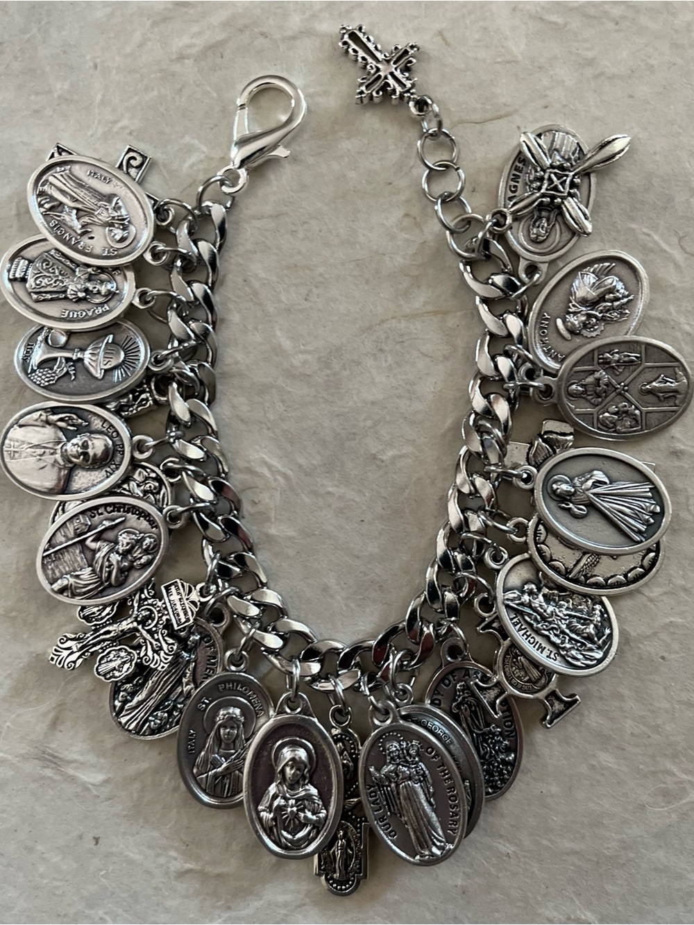 Catholic Charm Bracelet Saints, Crosses